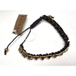 New La Volpe Adjustable Black Cord Bracelet Brass Tone Geometric Pyramid Accents